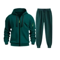 Detail of deep pine green men's zip-up hoodie and matching joggers with pocket - S / Dark Green