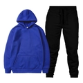 Royal blue hoodie with black joggers set featuring kangaroo pocket and ribbed cuffs - Blue Top + Black Pants