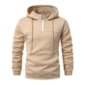 Khaki Herren-Kapuzenpullover mit weißem Kontrastreißverschluss und Kängurutasche - M / Aprikose