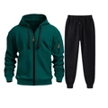 Detail of dark green hooded tracksuit with metallic zippers and orange accents - S / Dark Green And Black