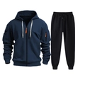 Detail of navy hoodie with orange zipper and functional arm pockets for sports - S / Navy Blue And Black