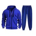 Deep blue men's tracksuit set with orange zipper accents and sleeve pocket detail - S / Blue