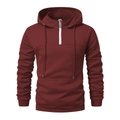 Herren Hoodie in Weinrot mit halbem Reißverschluss, Kängurutasche und Kapuze - M / Burgunderrot