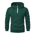 Men's dark green half-zip hooded sweatshirt with ribbed cuffs and front pocket - M / Dark Green