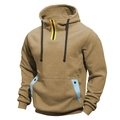 Herren-Kapuzenpullover in Khaki mit halbem Reißverschluss und Kontrastdetails - M / Khaki