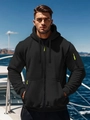 Sudadera negra con capucha para hombre con detalles verde neón y múltiples bolsillos - Negro / S