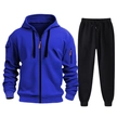 Detail view of royal blue zip-up hoodie and black joggers set with orange accents - S / Royal Blue And Black