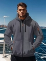 Detalle de sudadera gris oscuro con cremallera naranja y bolsillo en la manga izquierda - Gris oscuro / S