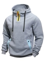 Detalle de sudadera gris con capucha para hombre, media cremallera y bolsillos con contraste - M / Gris claro