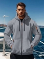 Sudadera gris con capucha y cremallera para hombre con detalles naranjas en los bolsillos - Gris claro / S