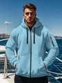 Detail of light blue zip-up hoodie featuring a black drawstring and orange zipper accents - S / Sky Blue