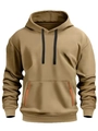 Sudadera con capucha caqui para hombre con cordones negros y bolsillos con cremallera naranja - M / Caqui
