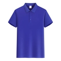 Detail eines blauen Polo-Shirts aus Mesh-Gewebe mit Rippkragen und Drei-Knopf-Leiste - S / Königsblau