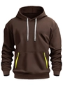 Detalle de sudadera con capucha marrón oscuro con bolsillos amarillo flúor y cordones grises - M / Castaño