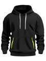 Sudadera negra de hombre con capucha, cordones grises y detalles amarillo neón - M / Negro
