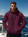 Detail of burgundy hoodie showing tactical arm pocket and orange zipper pulls - 3XL / Burgundy