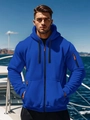 Blue men's zip-up hoodie featuring contrast orange zipper detail and sleeve utility pocket - 3XL / Royal Blue