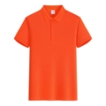 Detailansicht des atmungsaktiven orangefarbenen Herren-Poloshirt-Kragens mit Größenetikett L - S / Orangerot