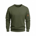 Felpa da uomo verde oliva girocollo con tasca tattica sulla manica con cerniera - S / Verde Militare