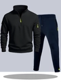 Ensemble de survêtement pour homme avec sweat à capuche noir et pantalon bleu foncé - S / Haut Et Bas / Haut Noir avec Pantalon Bleu Marine