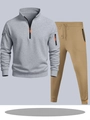 Ensemble de sport pour homme avec sweat à demi-zip gris et pantalon de jogging kaki - S / Haut Et Bas / Gris Clair & Khaki