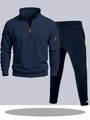 Survêtement homme bleu marine avec sweat à quart de zip et poche orange sur la manche - S / Haut Et Bas / Bleu marine
