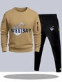 Heren sportset met kaki sweatshirt met WEELBAV-logo en een zwarte joggingbroek erbij - S / Khaki Top met Zwarte Broek