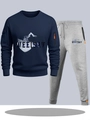 Donkerblauwe sweatshirt en lichtgrijze joggingbroek sportset voor heren met trekkoord - S / Marineblauwe Top met Lichtgrijze Broek