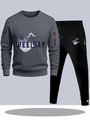 Donkergrijs trainingspak voor heren met artistieke print en fluorescerende groene rits - S / Donkergrijs en Zwarte Broek