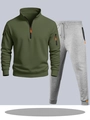 Ensemble de survêtement homme avec sweat à capuche vert armée et pantalon gris clair - S / Haut Et Bas / Haut Vert Armée avec Pantalon Gris Clair