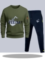 Donkergroene sportieve heren hoodie en marineblauwe joggingbroek met ritsdetails - S / Boven- En Onderstuk / Legergroene Top met Marineblauwe Broek