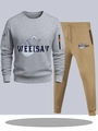 Heren trainingspak set met grijze hoodie en kaki joggingbroek met ritsdetails ontwerp - S / Boven- En Onderstuk / Lichtgrijs & Khaki