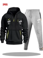 Ensemble sweat à capuche pour homme avec poches zippées et imprimés de palmiers blancs - M / Haut Et Bas / Noir Et Gris Clair