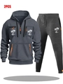 Vue détaillée de l'ensemble sweat à capuche gris avec zips oranges et imprimé palmier - M / Haut Et Bas / Gris foncé