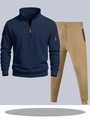 Ensemble de sport pour hommes avec sweat bleu marine et pantalon de jogging kaki à zip - S / Haut Et Bas / Marine Et Kaki