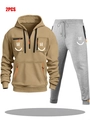 Detail of khaki hoodie with orange zipper pocket and white smiley face print design - S / Khaki And Light Grey