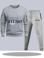 Heren trainingspak in gemêleerd grijs met capuchonsweatshirt en trekkoord broek - S / Boven- En Onderstuk / Lichtgrijs