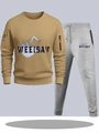Khaki sweatshirt en grijze joggingbroek tweedelige atletische sportset voor heren - S / Boven- En Onderstuk / Khaki En Lichtgrijs