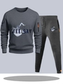 Donkergrijs heren trainingspak met hoodie en joggingbroek voorzien van oranje accenten - S / Boven- En Onderstuk / donkergrijs