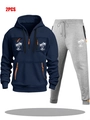 Ensemble 2 pièces homme avec sweat à capuche bleu marine et jogging gris imprimé palmier - M / Haut Bleu Marine avec Pantalon Gris Clair
