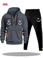 Men's dark grey hooded sweatshirt and black joggers set with orange zipper accents - S / Dark Gray And Black Pants