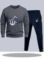 Donkergrijs heren trainingspak met contrasterende oranje en neon groene ritsen - S / Boven- En Onderstuk / Donkergrijs En Marineblauw