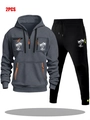Survêtement homme gris foncé avec poches zippées orange et imprimé palmier 2pcs - M / Gris Foncé et Pantalon Noir