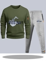 Heren sportset legergroen met mouwzak met rits en een grijze joggingbroek heren - S / Boven- En Onderstuk / Legergroene Top met Lichtgrijze Broek