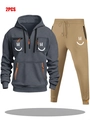 Men's dark grey hooded sweatshirt and khaki jogger 2PCS set with orange zipper accents - S / Dark Grey And Khaki