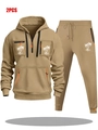 Survêtement homme kaki deux pièces avec sweat à capuche et détails de zips orange vif - M / Haut Et Bas / Kaki