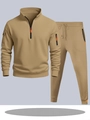 Ensemble de survêtement kaki pour homme avec sweat à capuche zippé et pantalon assorti - S / Haut Et Bas / Kaki