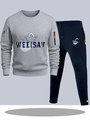 Heren sportpak met grijze hoodie met rits en een donkerblauwe joggingbroek - S / Boven- En Onderstuk / Lichtgrijze Top en Marineblauw Broek