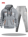 Survêtement homme gris chiné deux pièces avec zips orange et imprimés de palmiers - M / Haut Et Bas / Gris clair