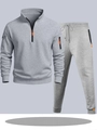 Survêtement gris pour homme avec col zippé et pantalon de jogging aux détails orange - S / Haut Et Bas / Gris clair